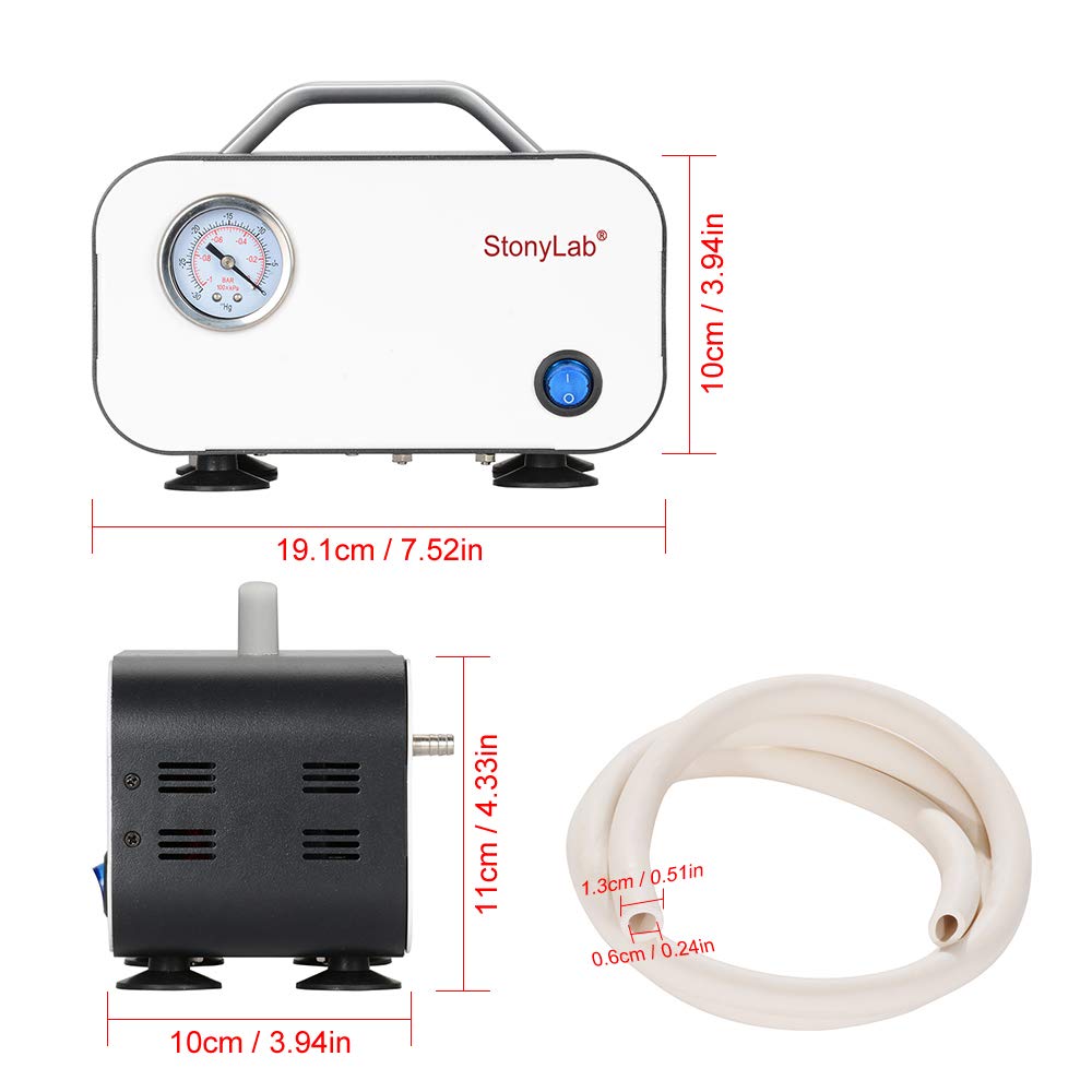 stonylab Diaphragm Vacuum Pump, Compact Oil Free Vacuum Pump Pressure Pump with 10 L/min Pumping Rate for Filtration Distillation Laboratory Work, 110-220V
