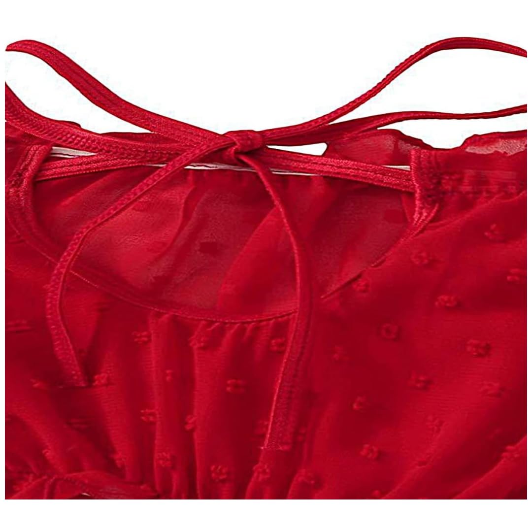 WBDWWTD Damskie seksowne biustonosze i majtki w kropki komplety bielizny Babydoll Strappy przezroczyste wykończone frędzlami bielizna z uroczą kokardką G String