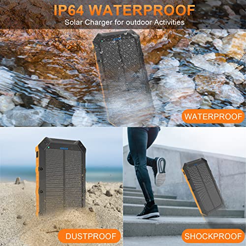 Yelomin Solar-Charger-Power-Bank 42800Mah Portable Charger, Qc 3.0 Fast Charger 15W Three Outputs Built-In Dual Led Flashlights Compatible With All Mobile Devices For Outdoor Camping Travel (Orange) #TOP3