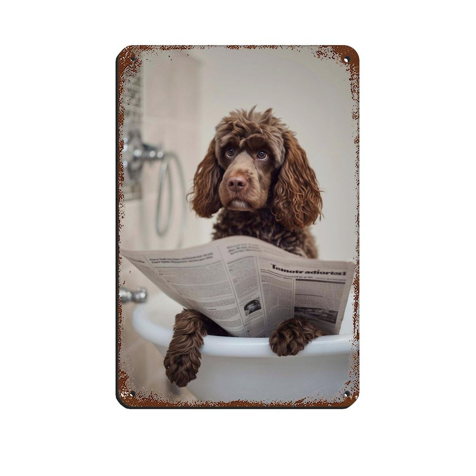 Cocker Spaniel Reading A Newspaper Retro Poster Metal Tin Sign Chic Art Retro Iron Painting Bar People Cave Cafe Family Garage Poster Wall Decoration 8x12inch(20x30cm)