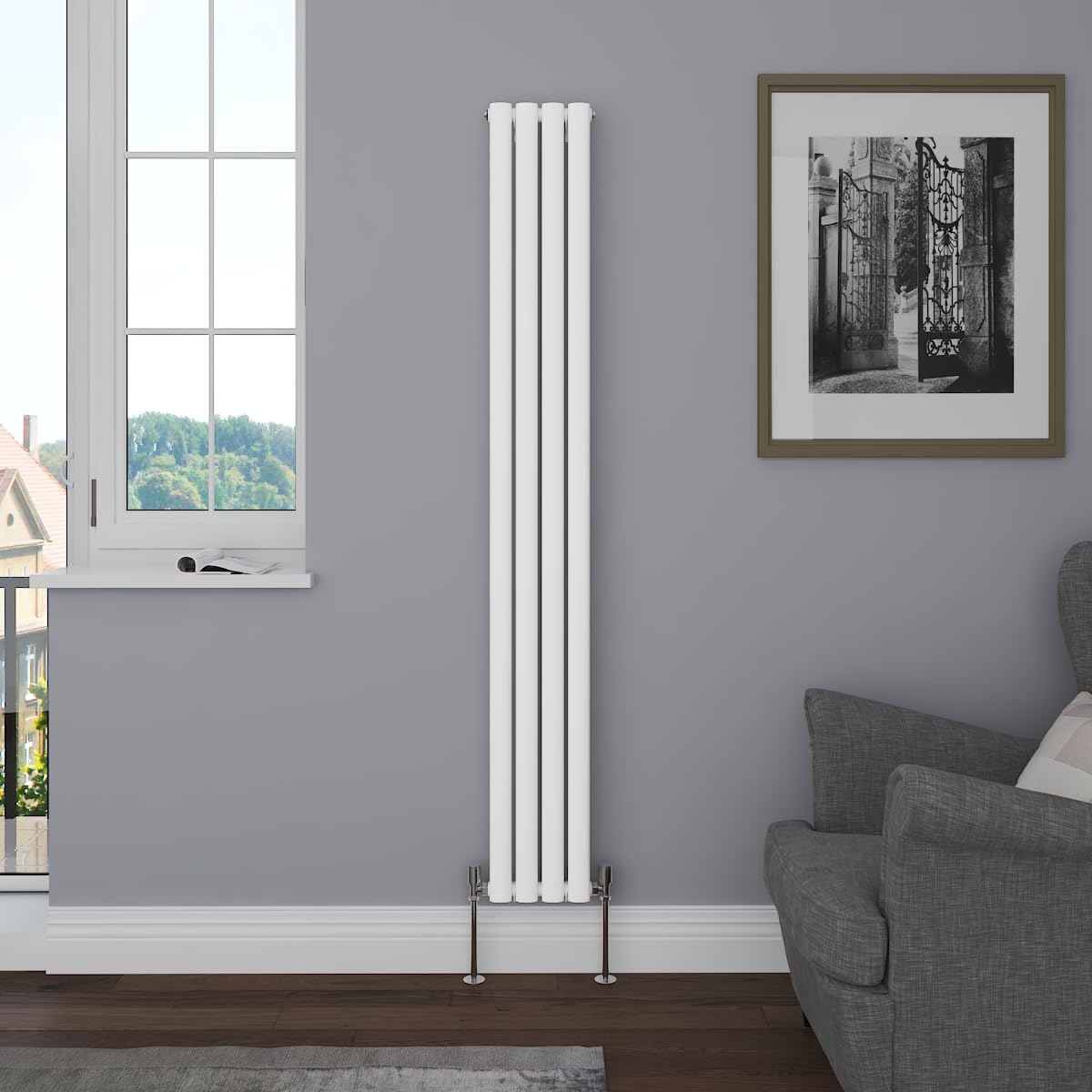 NRG Vertical 1800x236 Oval Column Designer Radiator Bathroom Central Heating Single Panel Gloss White — image 1