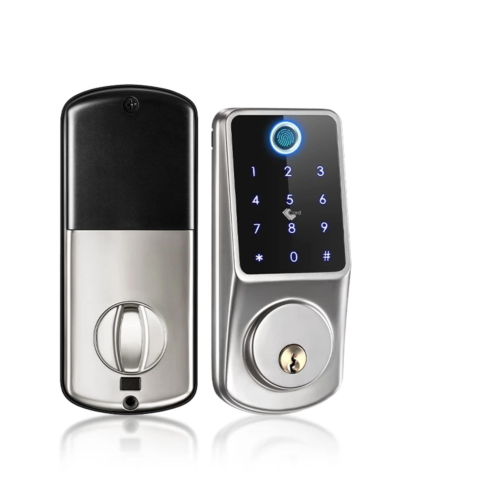CVFRDD Smart Door Knob, Tuya Smart Fingerprint Digital Keypad Keyless Entry Electronic Lock Ttlock App Control For Home Apartment Keyless Entry Door Handle(Tuya- Silver)