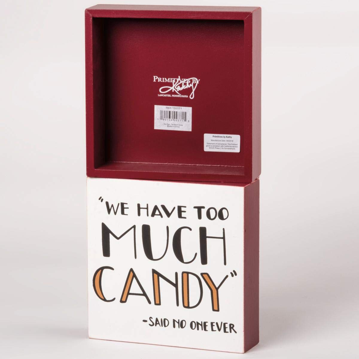 Primitives by Kathy Cartel de caja, madera, Too Much Candy, 7 x 7 pulgadas