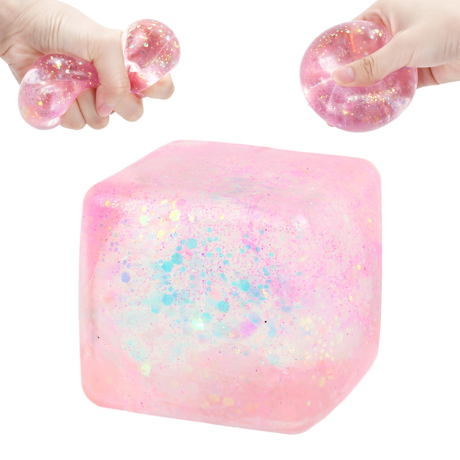 Glitter Cube Squishy Fidget Toy, Slow Rising Squeeze Sensory Stress Ball â image 1