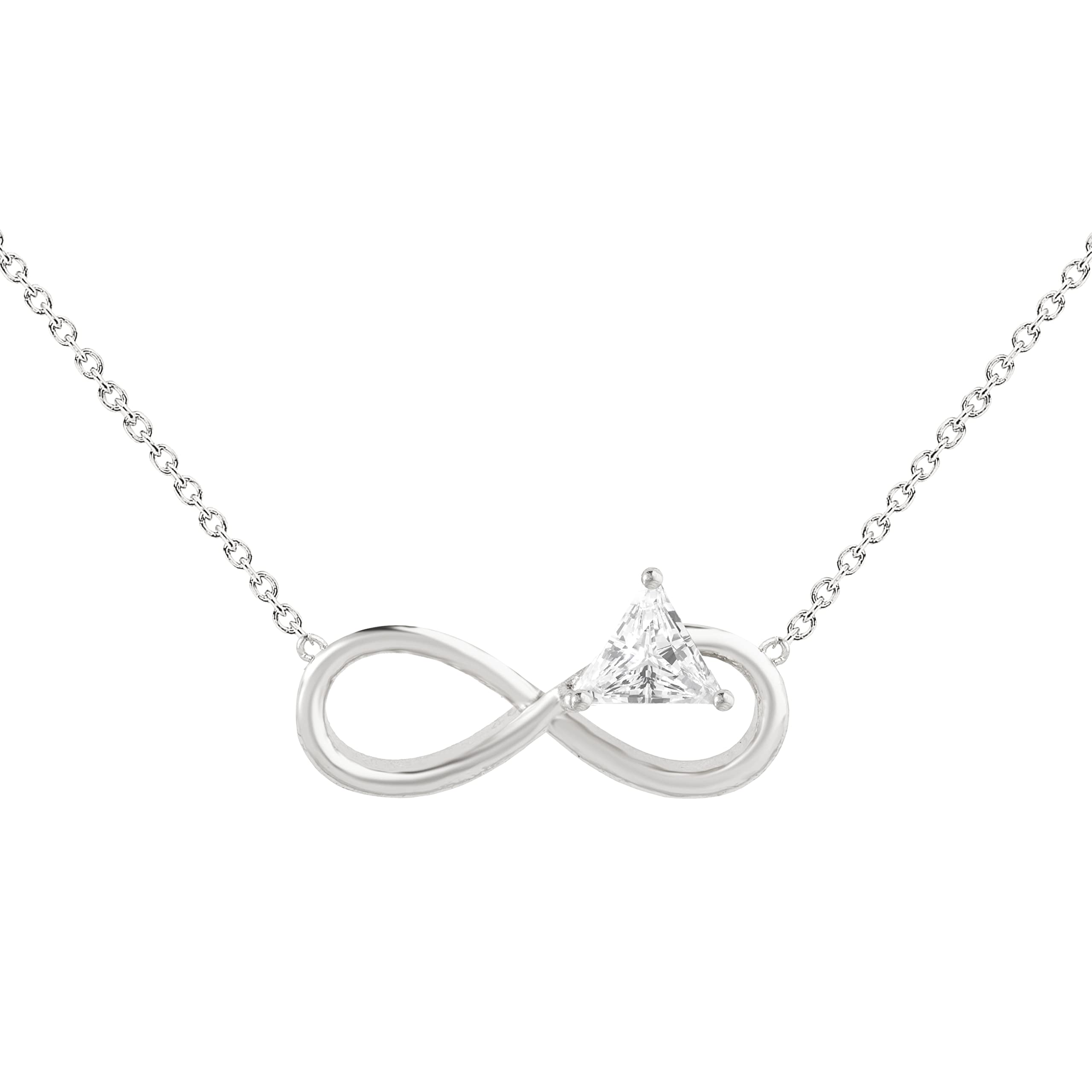 MINUTIAE Infinity Shape Brass Alloy Pendants Charm Necklace Triangle Solitaire Cut Cubic Zirconia Diamond Crystals for Women and Girls - Silver | Ideal Gift | Stylish Design with Extendable Chain (B09ZPP6SPL) Amazon Price History, Amazon Price Tracker
