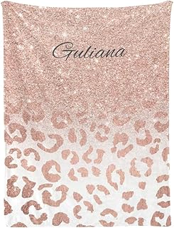 Yeshop Personalized Baby Blanket, Rose Gold Leopard Custom Nursery Swadding Blankets 30x40 Inches for Baby Boy Girl with Name Baby Shower Birthday Gift
