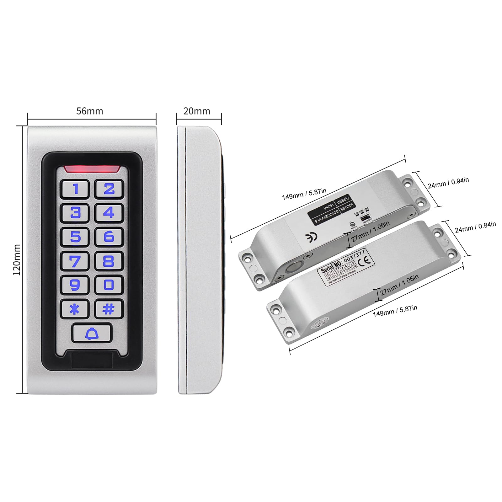 Système de contrôle d'accès avec clavier, 125 kHz, 2000 utilisateurs, étanchéité IP68 (T-S601+XXS+K80+E6+10ID)