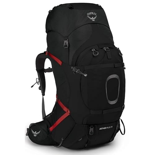 Osprey Aether Plus 70L Men's Backpacking Backpack, Black S-M
