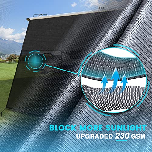 Fonzier Rv Awning Shade Screen With Zipper, 600D Top + Mesh Bottom, Sunscreen Shade Complete Kits For Trailer Camper Awning 8' X 13'3'' #TOP1