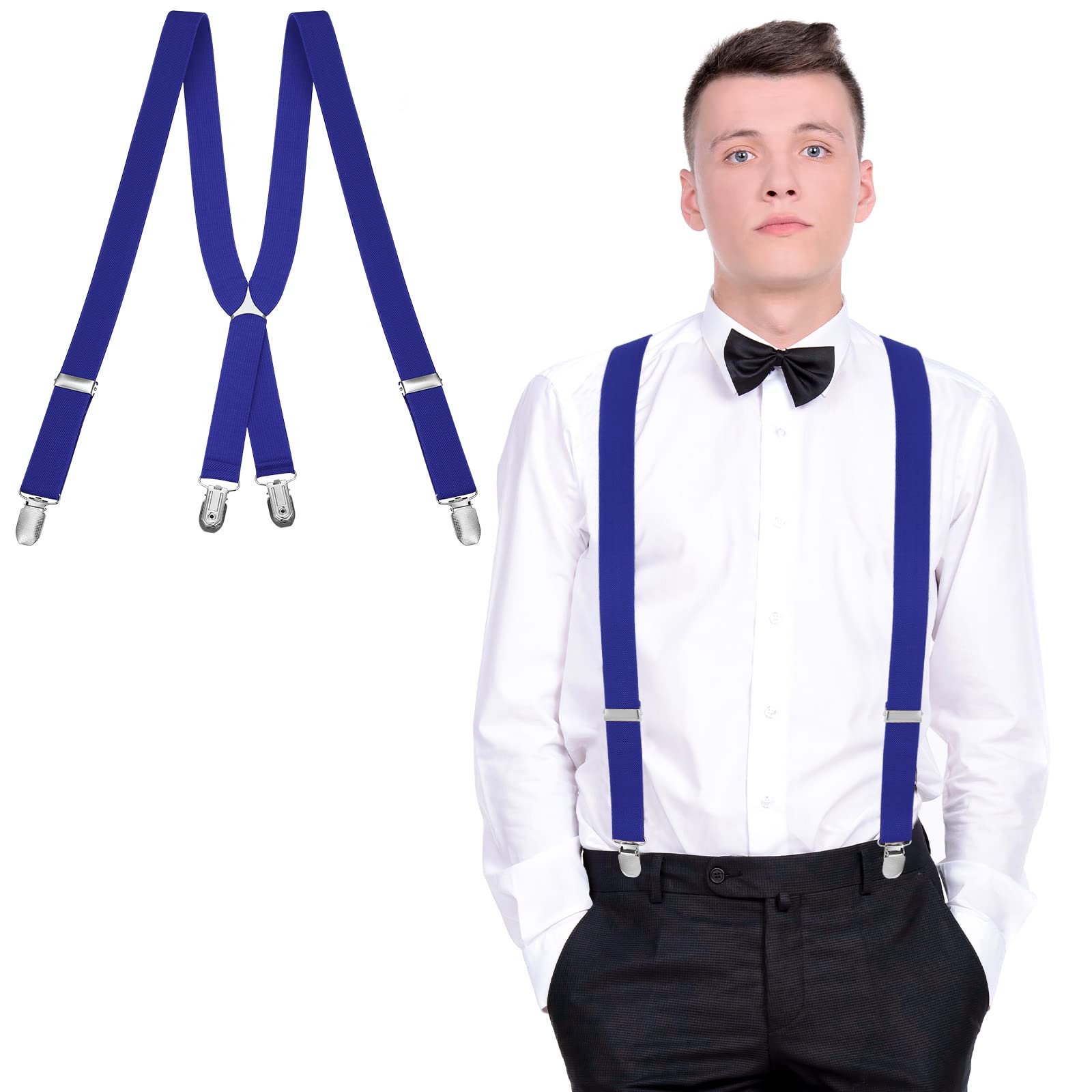 SATINIOR Mens Braces Trousers Braces, X Shape Trousers Braces for Men Heavy Duty Suspenders with Metal Clips Elastic Adjustable Mens Braces for Father's Day, Halloween