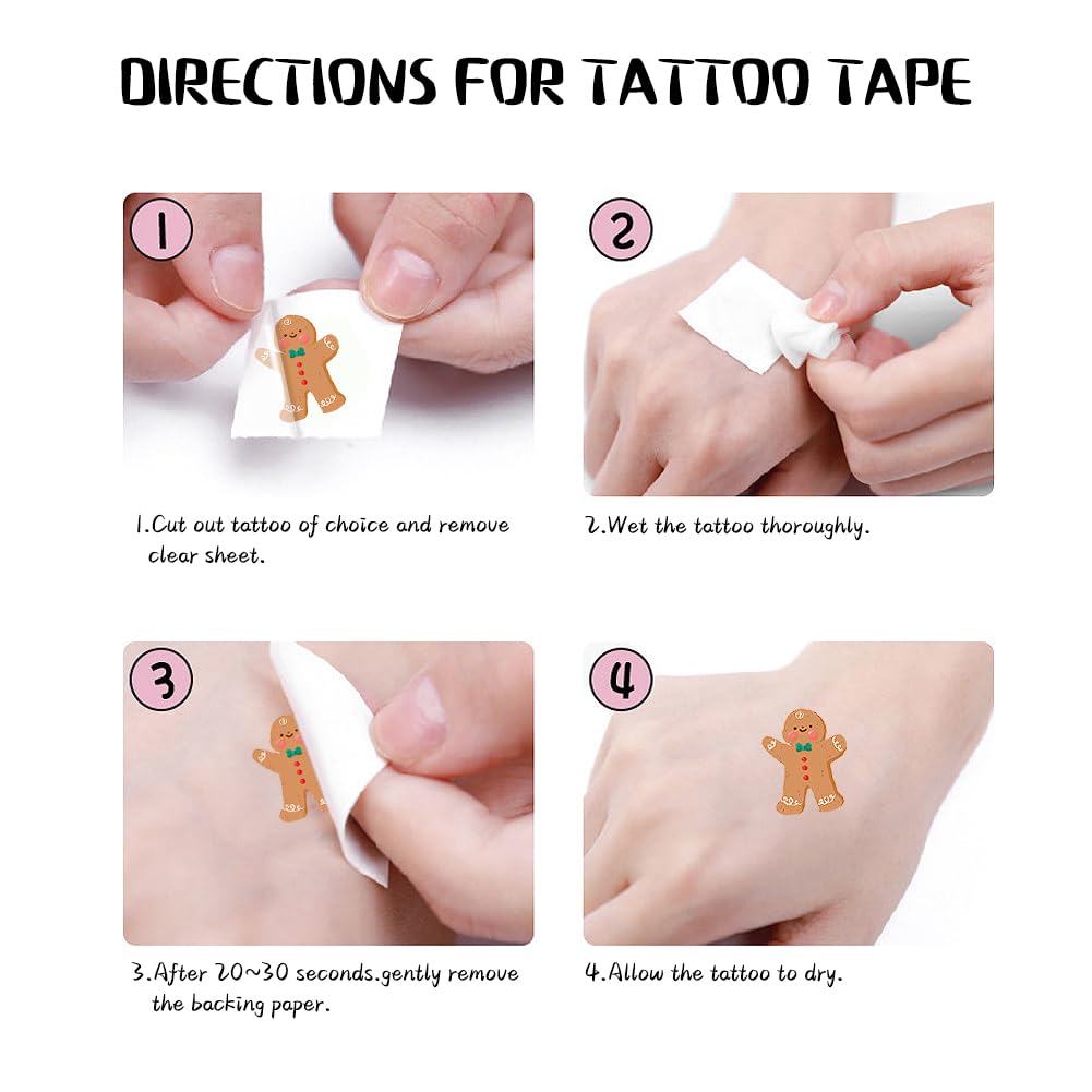 Gingerbread Temporary Tattoos,10 Sheets Cute Gingerbread Man Stickers Tattoos for Kids Christmas Decorations Xmas Party Supplies,Xmas Gifts Stocking Fillers Party Bag Fillers for Boys Girls Children - Image 3