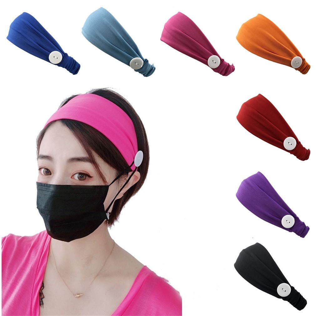 Ulalaza Headband with Buttons for Mask - Facemask Holder Ear Savers for Nurses Doctors - Elastic Headwraps