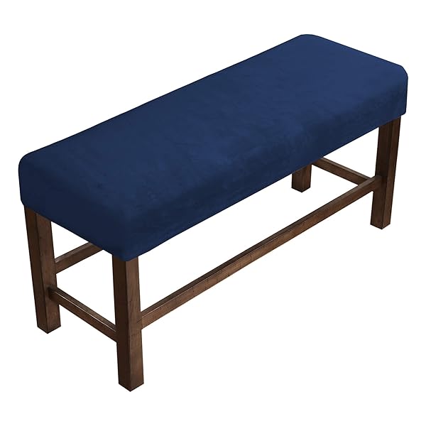 PrinceDeco Velvet Spandex Bench Covers for Dining Room - Soft Thick Velvet Bench Slipcover Bed Bench Cover Removable Washable Bench Seat Protector for Living Room, Kitchen, Bedroom (Large, Navy)