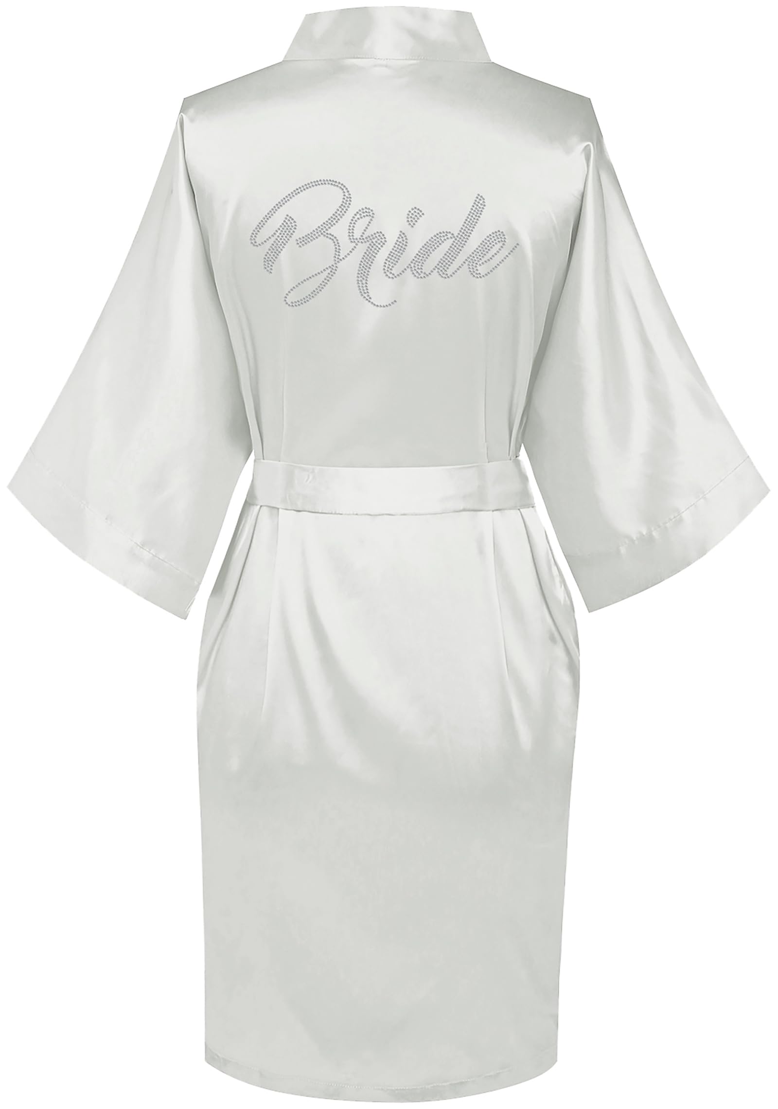 goodmansam Women's Silky Robes One Size Silver Rhinestones Bride Bridesmaid Sleepwear for Wedding Party Getting Ready