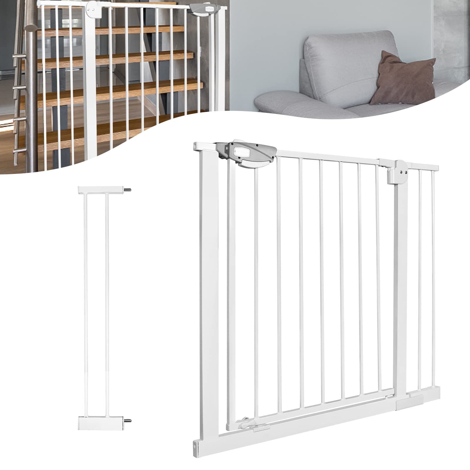 YARDIN Griglia di protezione per scale per bambini, senza foratura, doppia serratura, griglia di protezione per bambini e animali domestici, 90°, 85 – 95 cm