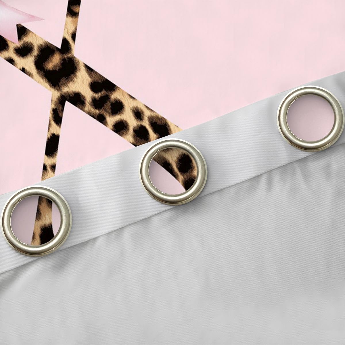 Homewish Homwish - Tende per finestre personalizzate con iniziale, 117 x 183 cm, 2 pannelli, con fiocco rosa, stampa leopardata, tende moderne e alla moda per camera da letto