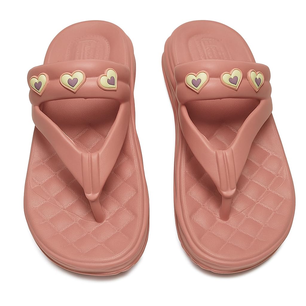 Womens Pink Heart Flip-Flops | Comfortable Lightweight EVA Slippers for Casual Wear, Home & Outdoor Use-image-18