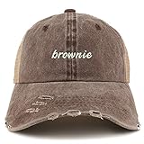 Trendy Apparel Shop Brownie Embroidered Frayed Bill Trucker Mesh Back Cap - Brown