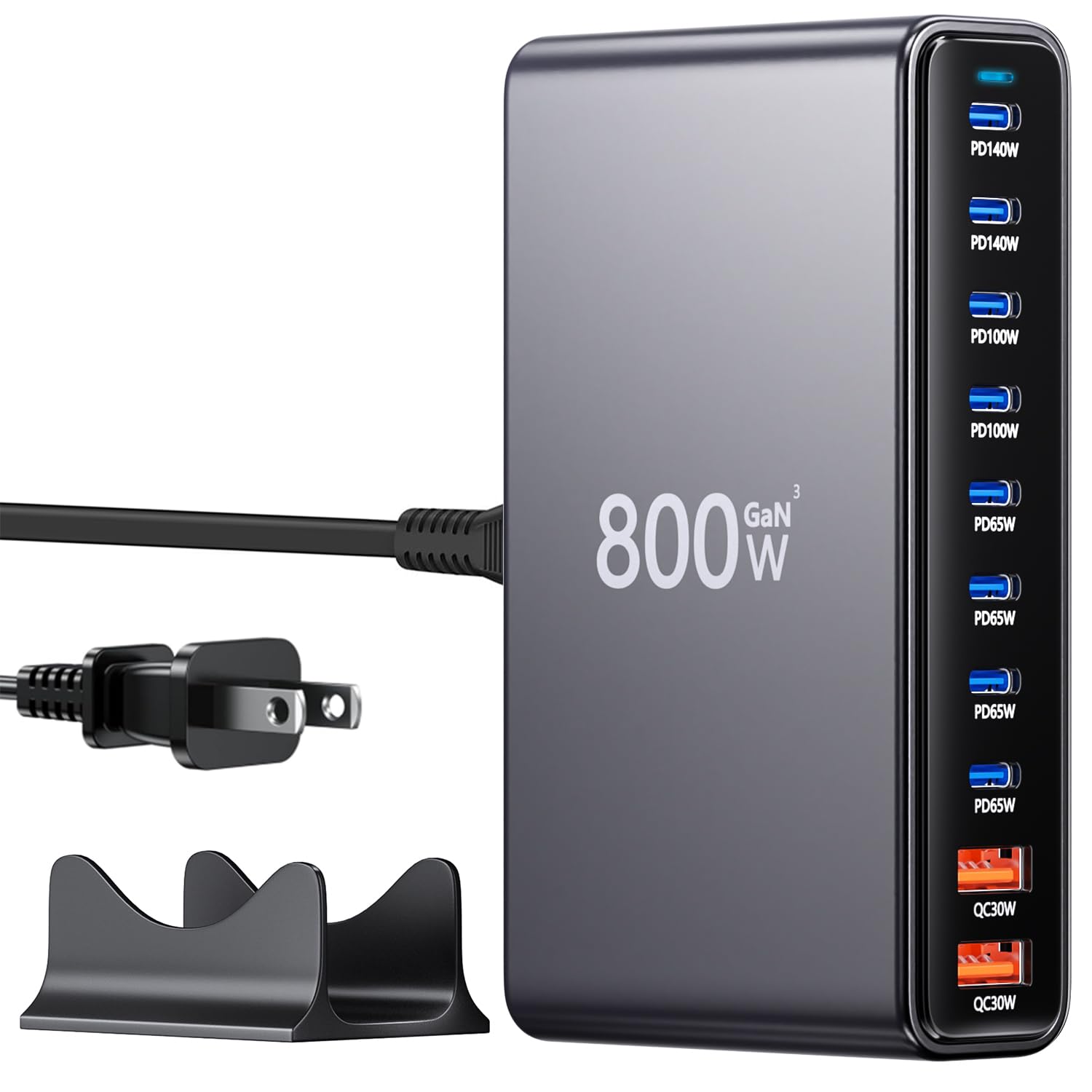 USB C Fast Charger Block, 800W 10 Port USB Charging Station, GaN Dual 140W PD PPS Port for Multiple Devices,Laptop Wall Charger Compatible with DELL, HP, MacBook Pro,iPhone 17 16 15,Samsung