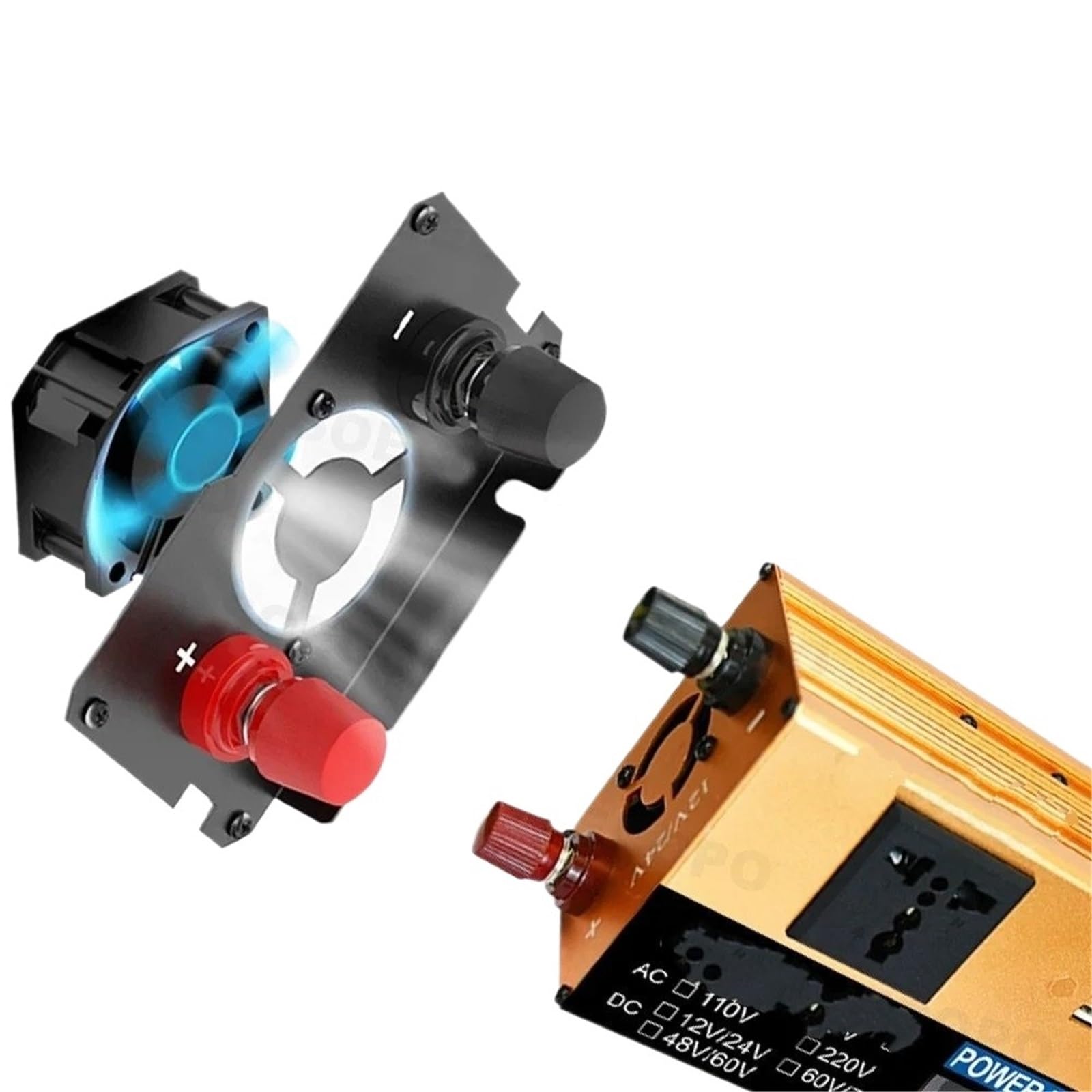 Inversor Inversor Coche 10000W 2 Puertos USB 2 Enchufes Entrada Doble Voltaje CC 12V/24V A CA 110/220V(12V 24V TO 110V 60Hz)
