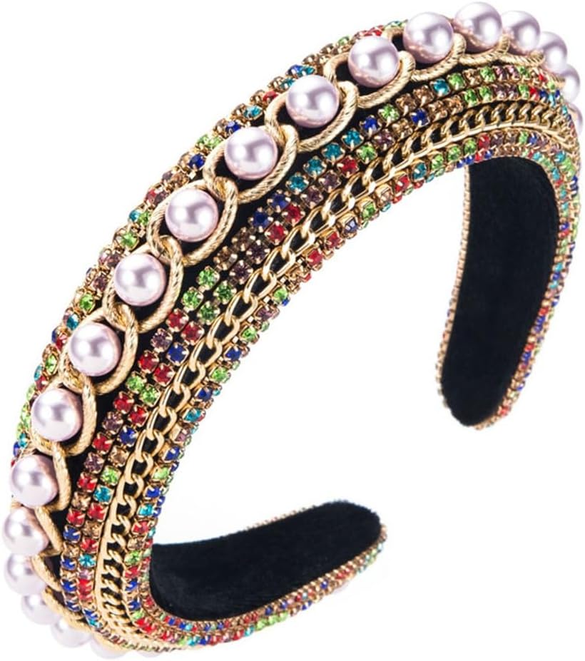 Baroque Full of Diamonds and Pearls Prom Walk Hair Jewelry Wide Edge Band
