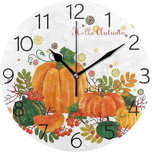 Fueiscy Reloj de pared sin tictac, reloj silencioso, decoración del hogar vintage para sala de estar, cocina, dormitorio, hola otoño, 10 pulgadas