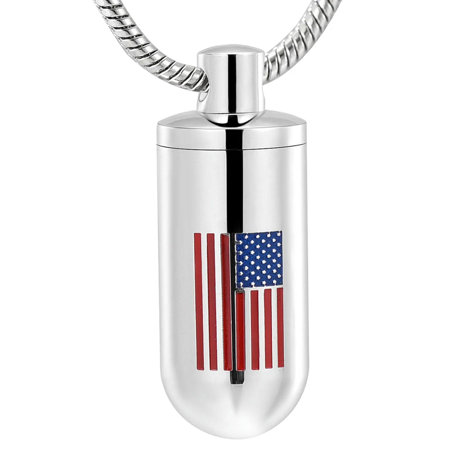 BIAIHQIE Cylindrical Memorial Pendant For Men American Flag Pattern Cremation Jewelry for Ashes Keepsake Urn Pendant Ashes Locket