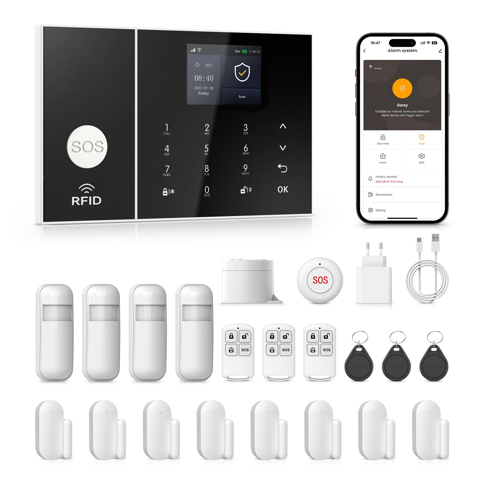 PGST Sistema de Alarma para casa,Kit inalámbrico, WiFi, 4G gsm, Admite Alarma de conexión SMS/App Push, 100 Zonas, aplicación Smart Life (Tuya),Compatible con Google Home y Alexa