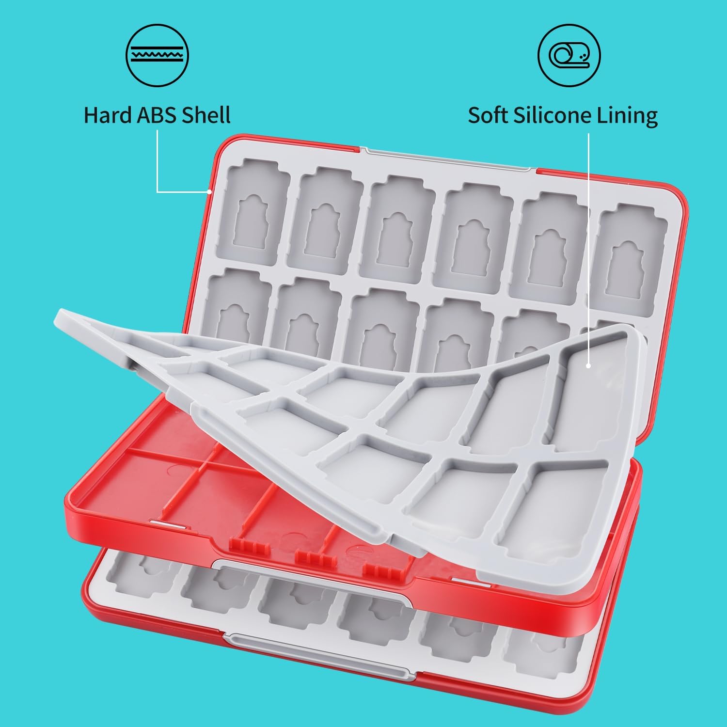 MOSAHOLL Switch Game Card Case Holder - Portable Game Organizer Traveler Gift Accessories with 48 Cartridge Slots and 24 Micro SD Card Storage, Magnetic Closure, Protective Hard Shell and Soft Lining - Image 5