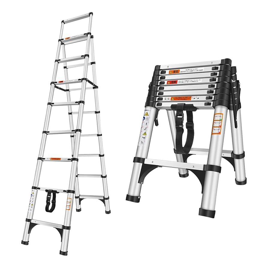 Amazon.co.jp: 伸縮脚立はしご 最長2.6m 7段+8段 耐荷重150 kg