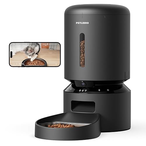 PETLIBRO Automatic Cat Feeder with Camera, 1080P HD Video with Night Vision, 5G WiFi Pet Feeder with 2-Way Audio, Low Food & Blockage Sensor, Motion & Sound Alerts for Pets - Black