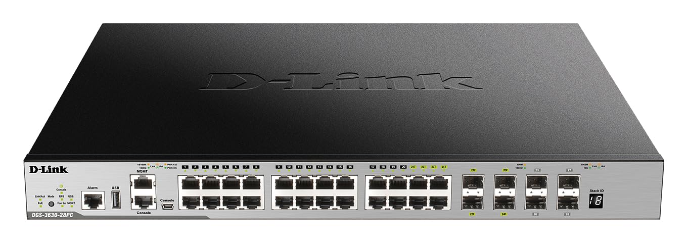 D-Link DGS-3630-28PC/SI commutateur réseau Géré L3 Gigabit Ethernet (10/100/1000) Connexion Ethernet, supportant l'alimentation Via ce Port (PoE) Noir, Gris