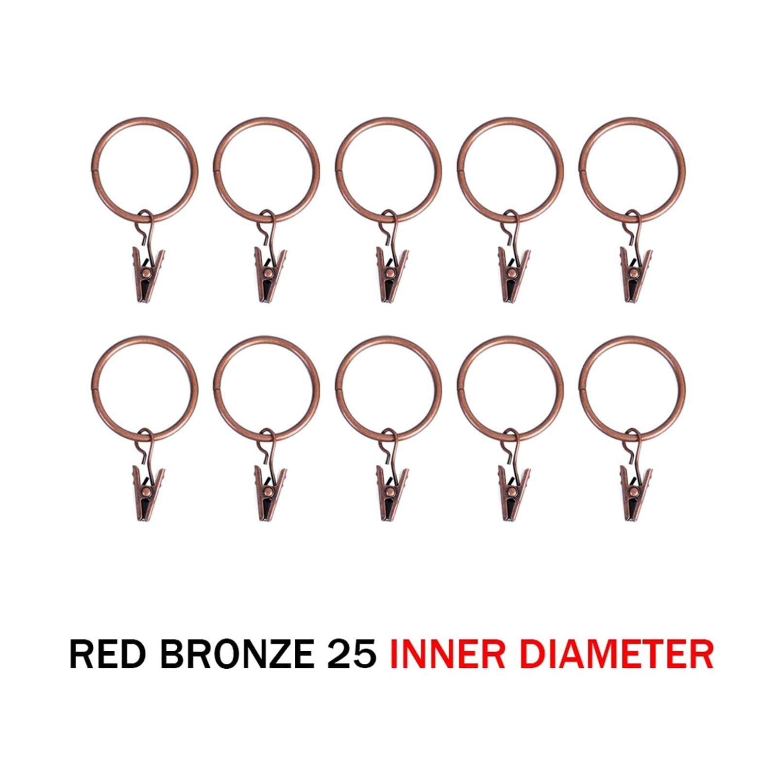 Duschvorhangringe Metall-Vorhangringe, Clip, Gardinenaufhänger, Haken for Aufhängen von Hüten, Fotos, Zuhause, Schlafzimmer, Badezimmer, dekorativ(Red Bronze-25mm,30pcs)