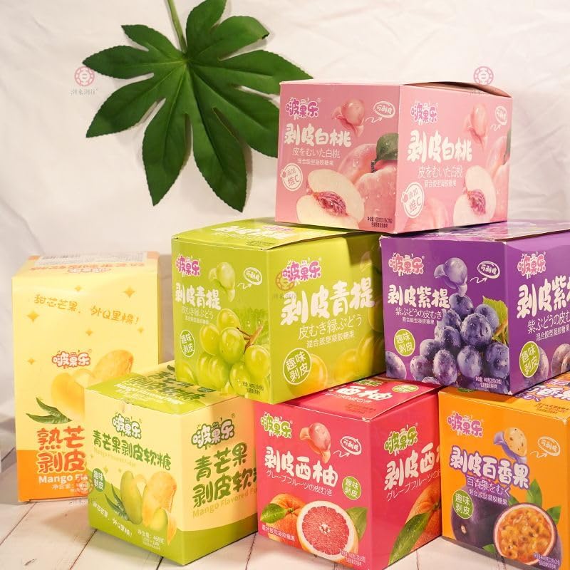 Fruit peelable candy, Gummies, White peach grape mango fruit soft candy, Candied fruits, Fruit chewing candy, Wedding candy, Fudge, Sweet snack gift package, Desserts (20 packs,7 Flavor Mix)