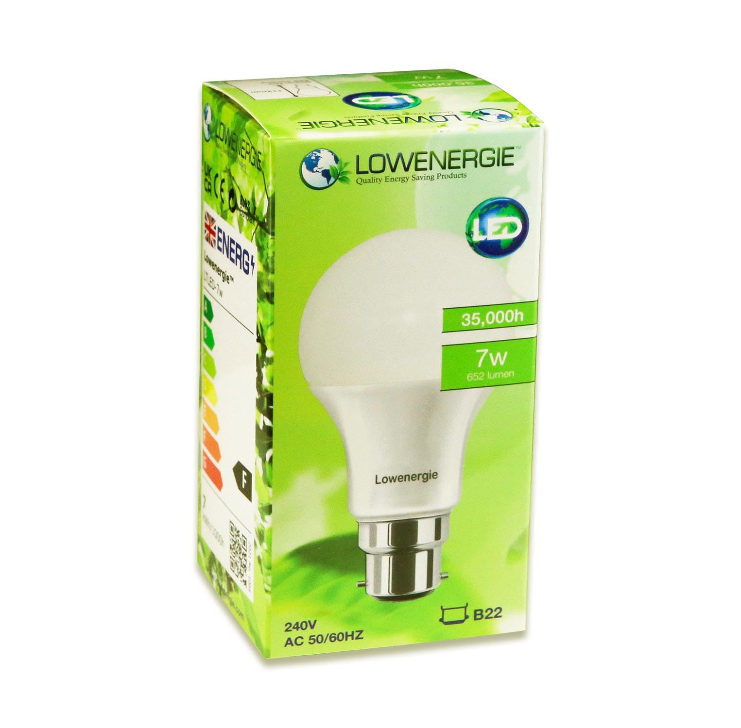 LOWENERGIE LED Light Bulbs 7W B22 Bayonet Warm White 3000K A60 GLS Lamps, Pack of 4 - Image 3
