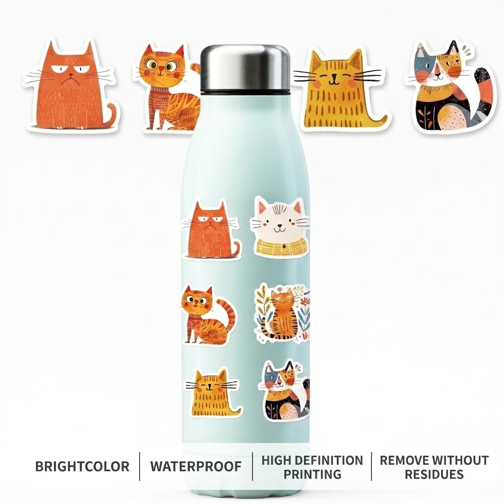 50 adesivi per gatti e piante,graziosi adesivi impermeabili per gatti neri, cartoni animati Kawaii, laptop, in vinile, per skateboard, bicicletta, ciclomotori, moto, scrapbooking(colore)