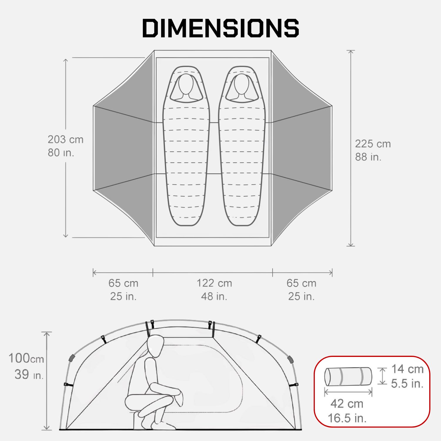 Lone Rider Tenda a Cupola per 2 Persone - Riparo Leggero e Impermeabile per Campeggio, Trekking e Hiking - Struttura Monopezzo con Ventilazione in Rete - Include Sacca, Picchetti e Kit Veranda