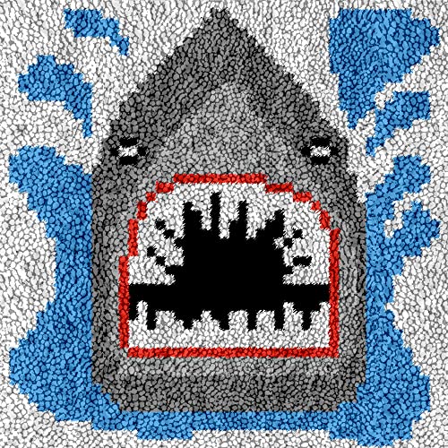Latch Hook Kits Rug For Kids Cartoon Shark Printed Canvas Diy Handmade Carpet Crochet Yarn Embroidery Needlework Hook Latch Kit Rug Cover Christmas Home Decoration 30X30Cm #TOP14