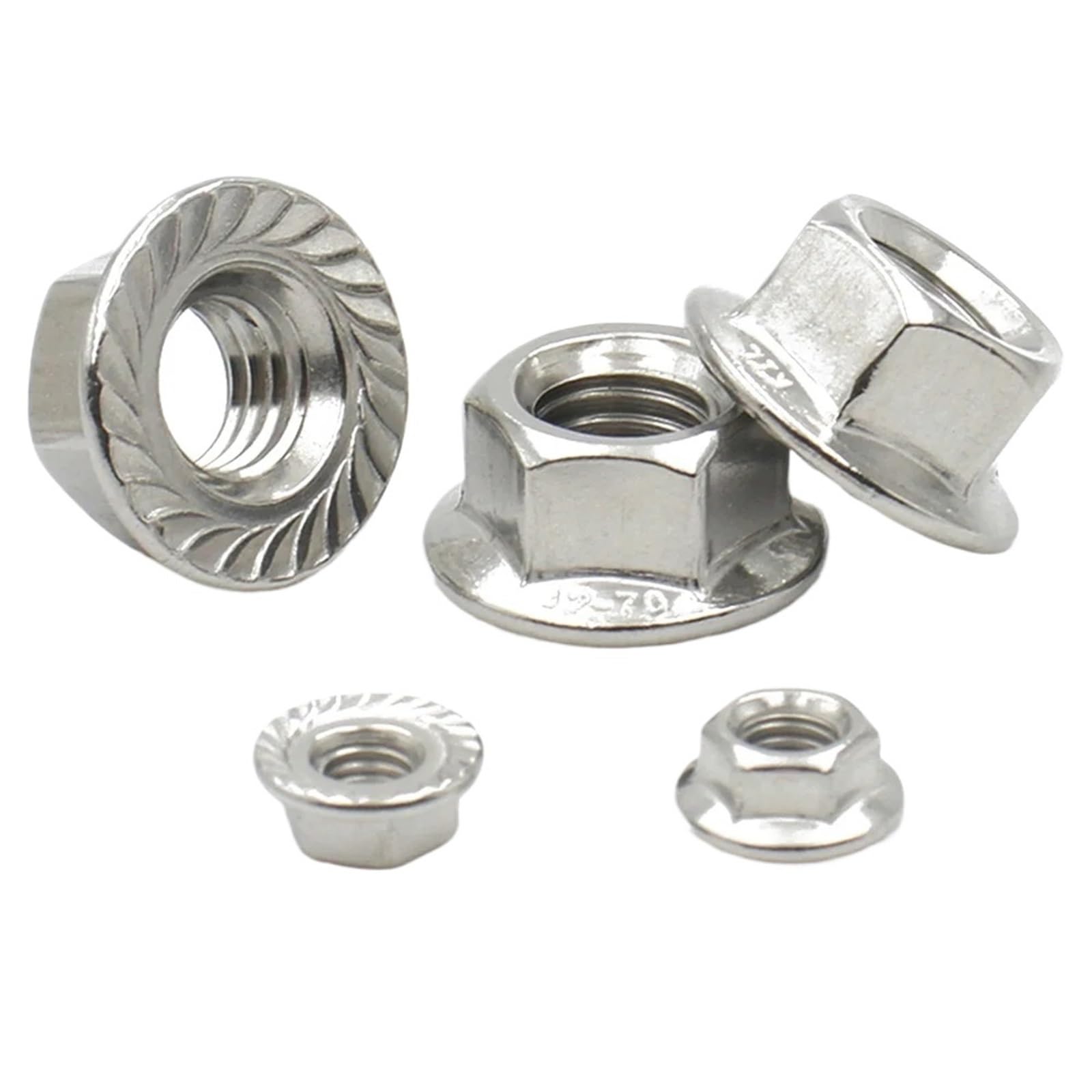 Nakrętki zabezpieczające z kołnierzem sześciokątnym ząbkowanym | Stali nierdzewnej 304(M14 (10pcs))