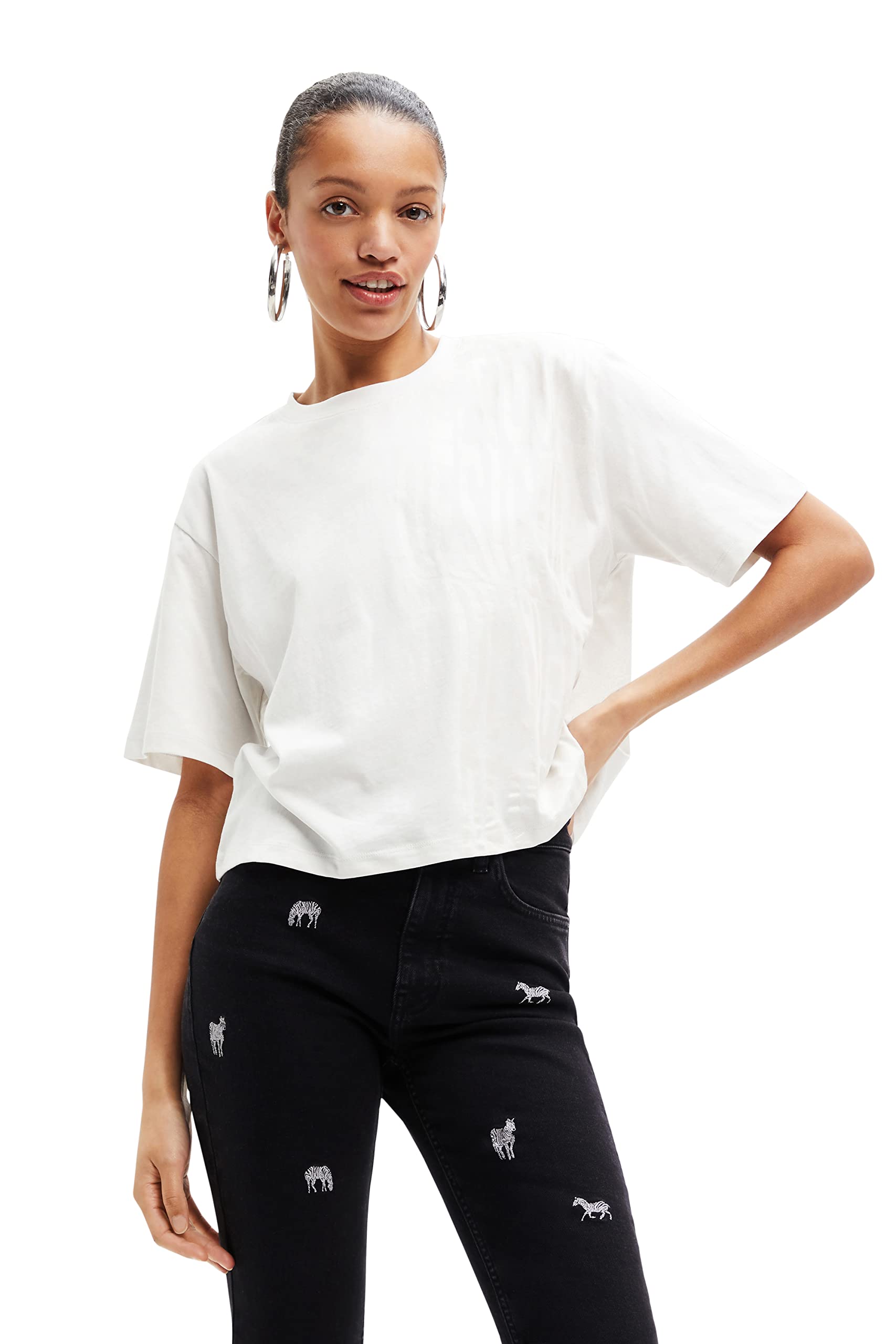 Desigual Women's Short-Sleeved T-Shirt, White, XL