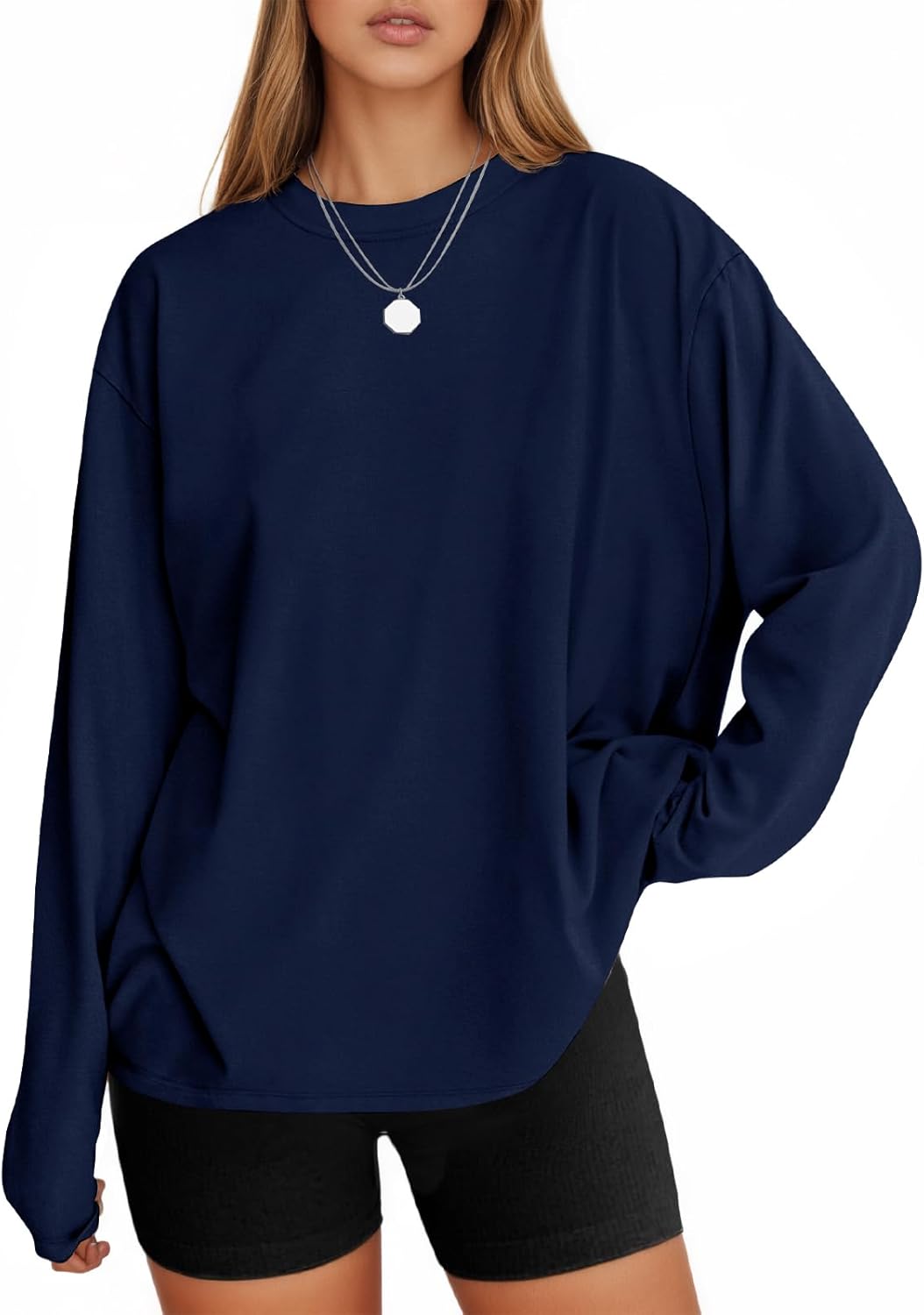 Tankaneo Womens Long Sleeve Oversized T Shirts Basic Crewneck Workout Tee Tops 2026 Fall Loose Fit Casual Y2K Clothes