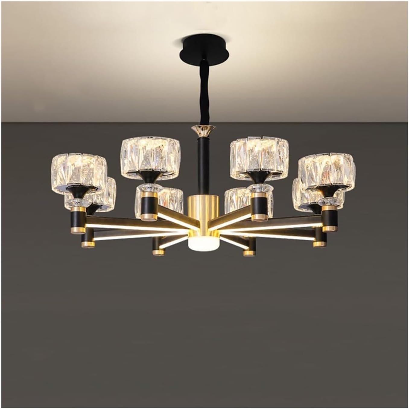 Nowoczesna, wisząca lampa w stylu rustykalnym w stylu rustykalnym, czarno-złota, kryształowa, z 6/8 diodami LED. Idealna do jadalni, sypialni, salonu, kuchni i restauracji (kolor: