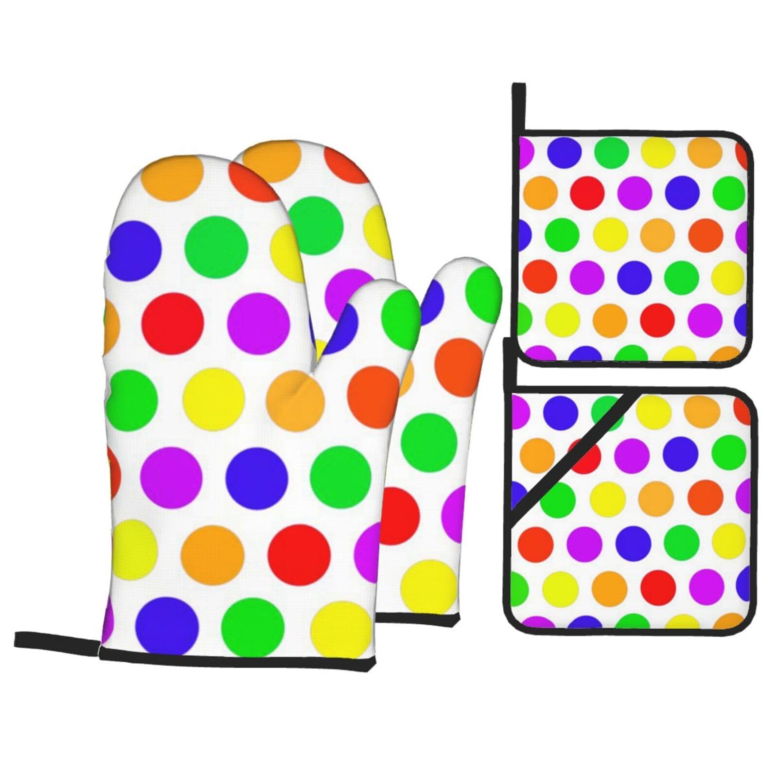 Beautiful Polka Dot Print Stylish Heat-Resistant Oven 4-Piece Set Kitchen Gloves Roasting Daily Cooking