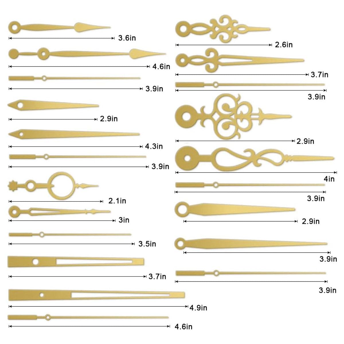 Kit 14 Aiguilles Horloge Murale Noires - Aiguilles Heures/Minutes/Secondes En Métal Pour Mouvement Quartz