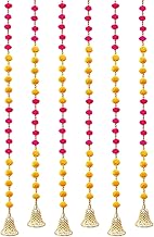 Tia Crafts Decorative Pom Pom Bead Toran, 1 Metre, Multicolor with Golden Bell Hangings Backdrops for Home Decor (Yellow & Pink (6 Strings))