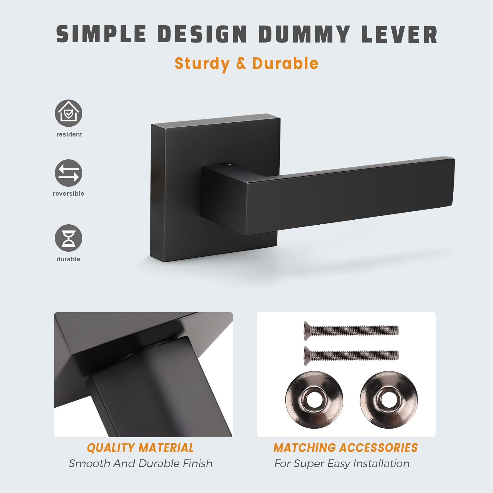 KNOBWELL 3 Pack Black Dummy Lever Door Handles, Single