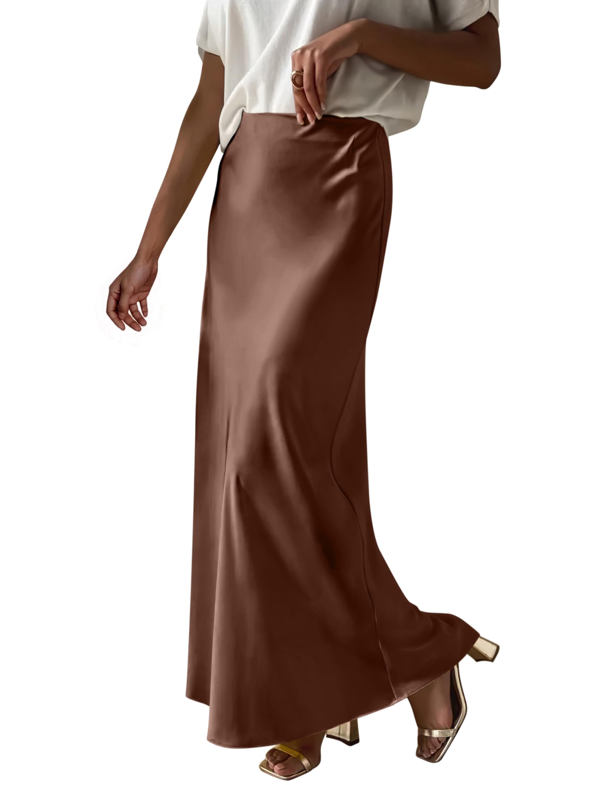 Prinbara Womens Satin Maxi Skirts Dressy Casual Zipped High Waisted Flowy Silk 2025 Fall Elegant Business Party Long