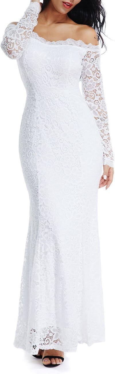 Women's Floral Lace Long Sleeve Off Shoulder Wedding Mermaid Dress