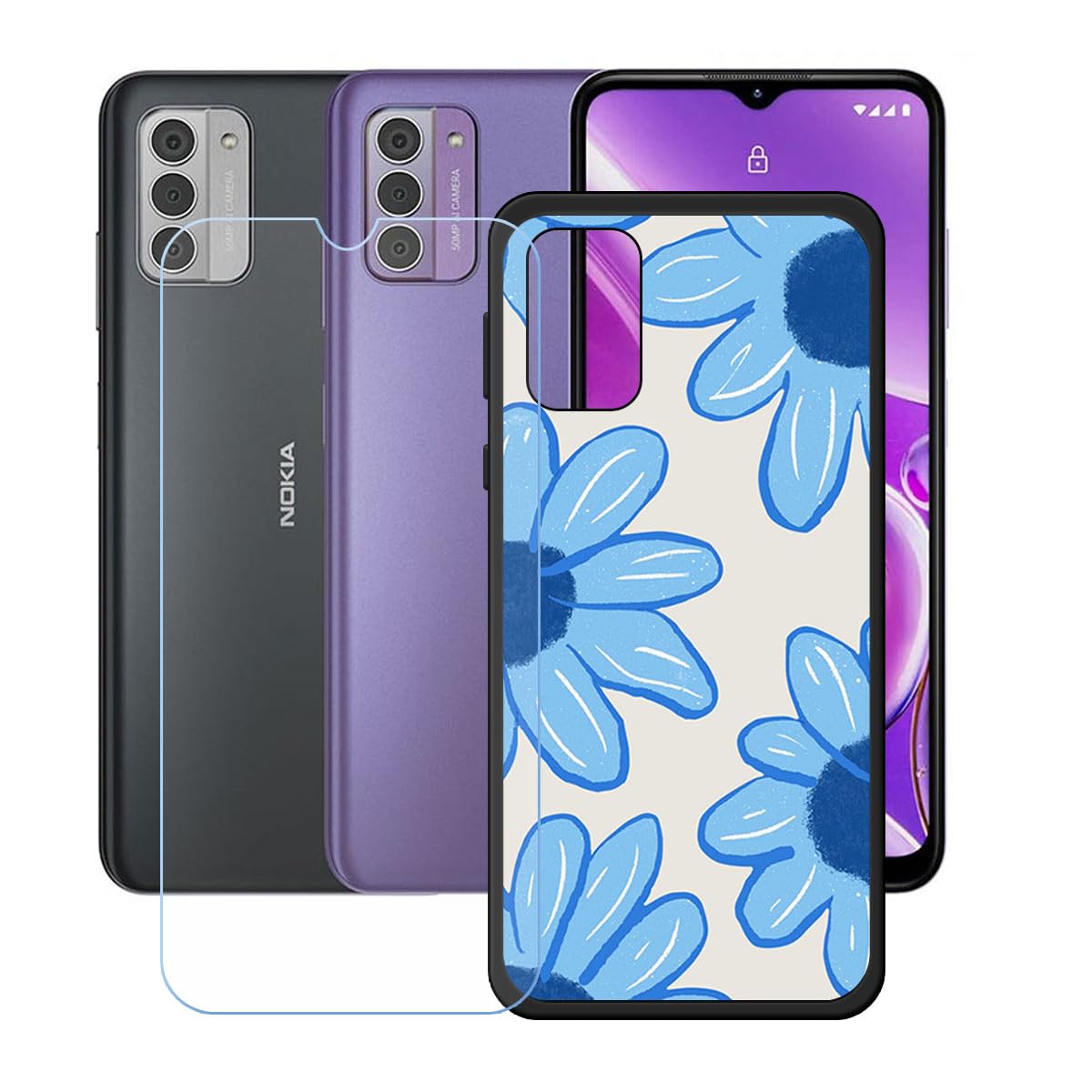 LCEHTOGYE Cover per Nokia G42 + Pellicola Protettiva in Vetro Temperato,Nero Custodie Morbido Silicone Case Ultra Sottile TPU Custodia per Nokia G42 (6, 56) - KE87