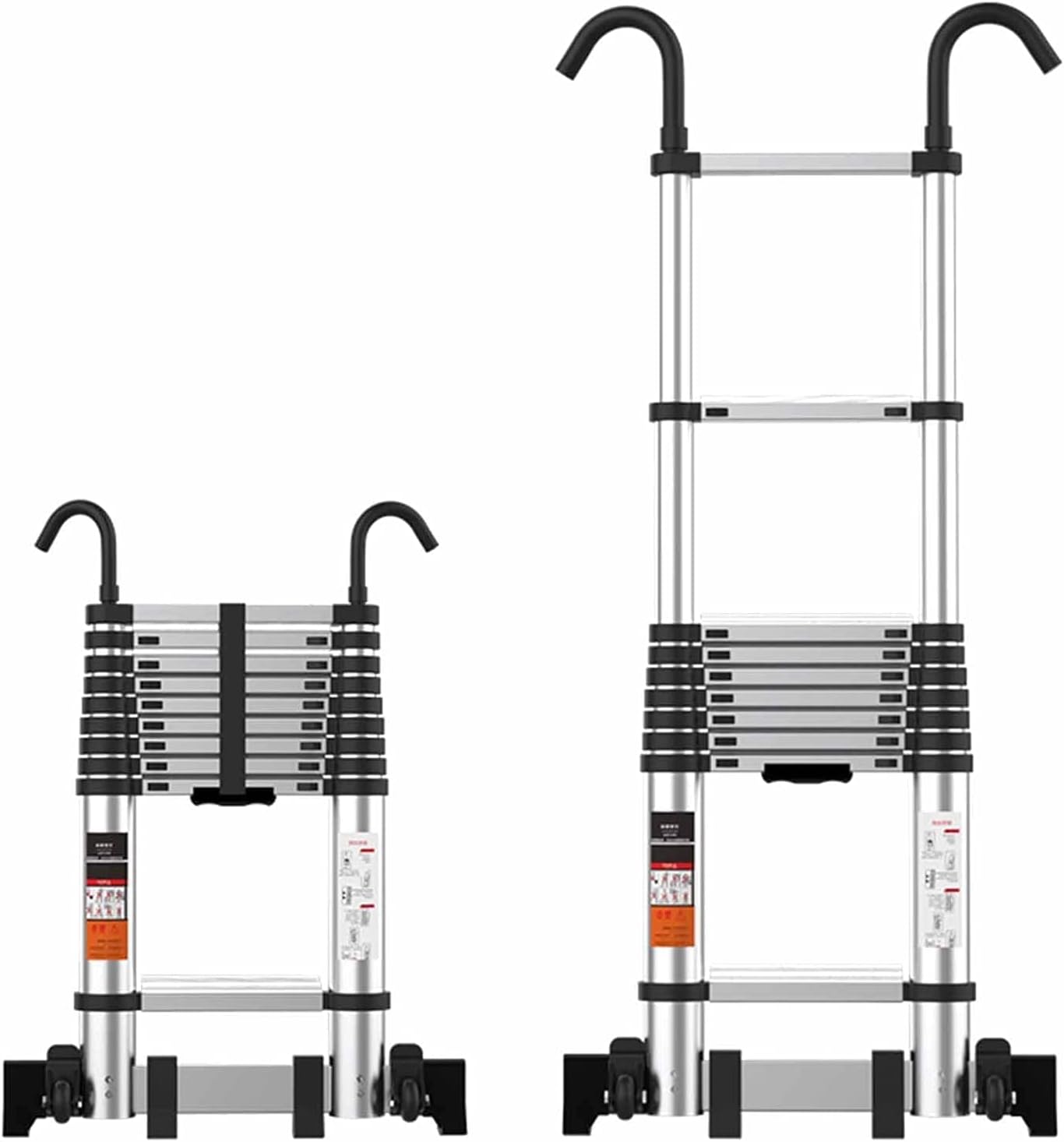 OKUOKA Aluminum Climb Telescoping Ladder 2.6m 3.2m 3.8m 5m 6m 7m, Foldable Telescopic Extension Ladders with Detachable Hook, Outdoor Rooftop Use, Load 200kg (Size : 2.7m/9FT)